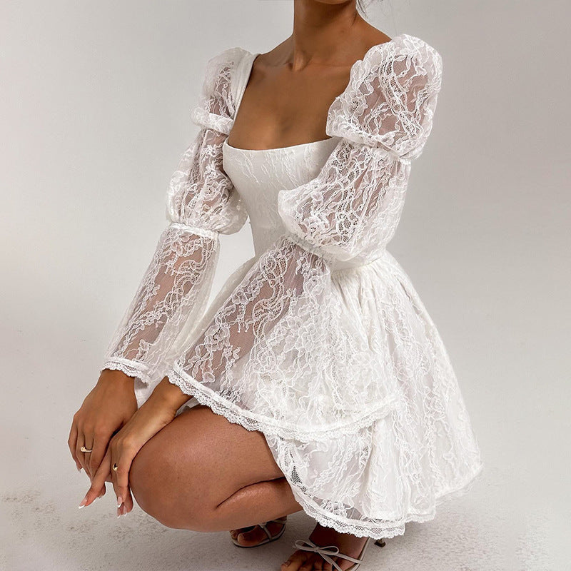 Elegant Lace Waist Square-Neck Dress | Dreamy Girl