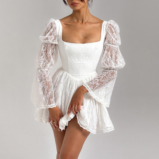 Elegant Lace Waist Square-Neck Dress | Dreamy Girl