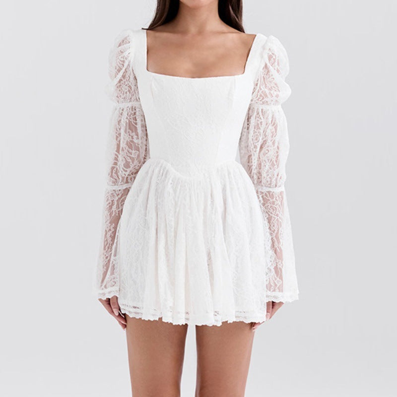 Elegant Lace Waist Square-Neck Dress | Dreamy Girl